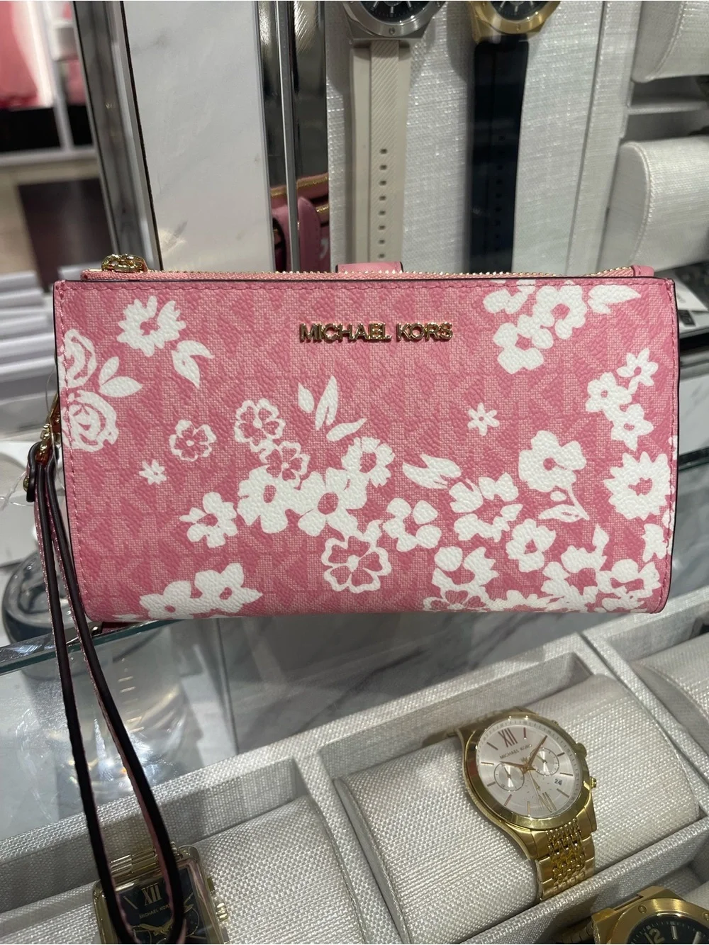 MICHAEL KORS Jet Set Travel Lg Double Zip Printed Signature Logo Wristlet Wallet